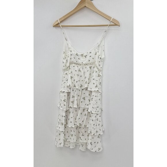 Forever 21 Tiered Floral Print Strappy Sleeve Mini Dress Size Sm Boho Prairie - Picture 2 of 12